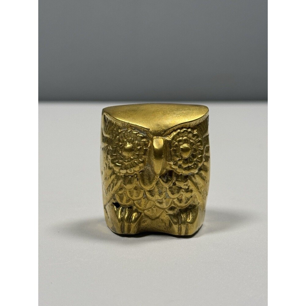 VTG Solid Brass Owl Figurine Paperweight MCM Bird Desk Shelf Library Decor